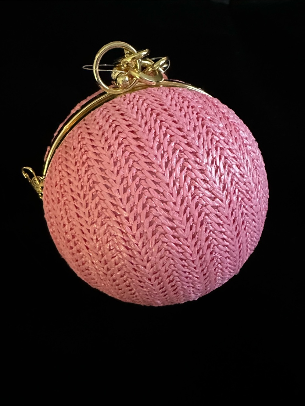 Pink Woven Ball Clutch with Gold Accent